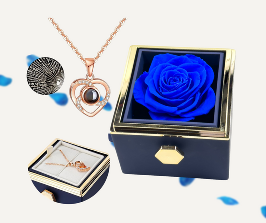 CAJA DE ROSA ETERNA Y COLLAR "100 te amo"